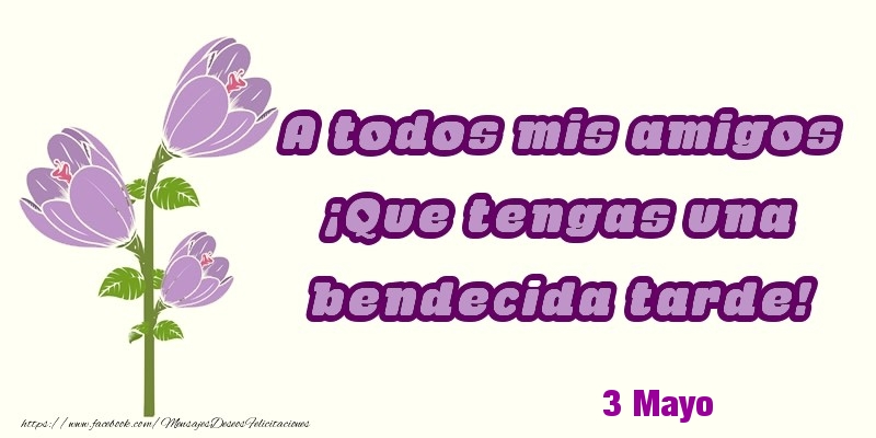 Felicitaciones para 3 Mayo - 3 Mayo - A todos mis amigos ¡Que tengas una bendecida tarde!