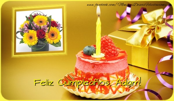 Felicitaciones de cumpleaños - Regalo & Tartas & Vela & 1 Foto & Marco De Fotos | Feliz Cumpleaños, Adam!