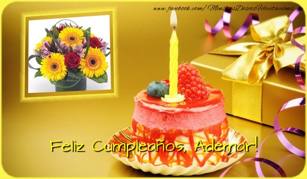 Felicitaciones de cumpleaños - Regalo & Tartas & Vela & 1 Foto & Marco De Fotos | Feliz Cumpleaños, Ademar!