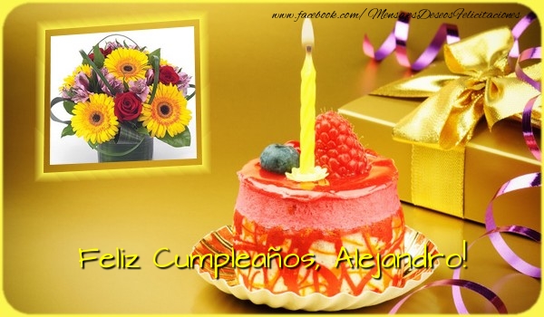 Felicitaciones de cumpleaños - Regalo & Tartas & Vela & 1 Foto & Marco De Fotos | Feliz Cumpleaños, Alejandro!