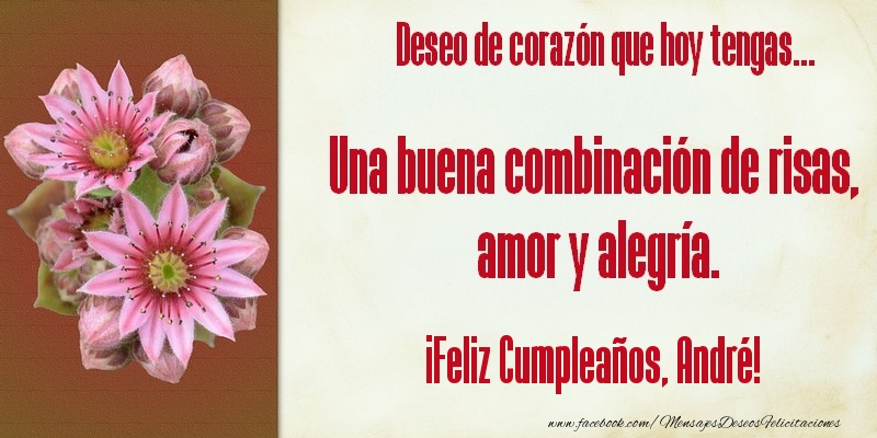 Felicitaciones de cumpleaños - Flores | Deseo de corazón que hoy tengas... Una buena combinación de risas, amor y alegría. ¡Feliz Cumpleaños, André