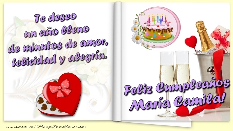 Felicitaciones de cumpleaños - Te deseo un año lleno de minutos de amor, felicidad y alegría. Feliz Cumpleaños María Camila