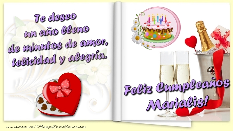 Felicitaciones de cumpleaños - Champán & Corazón & 1 Foto & Marco De Fotos | Te deseo un año lleno de minutos de amor, felicidad y alegría. Feliz Cumpleaños Marialis