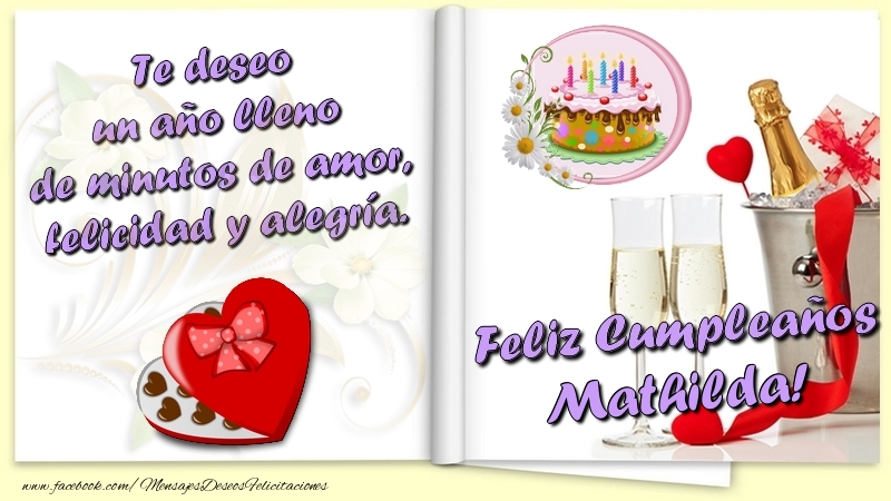 Felicitaciones de cumpleaños - Te deseo un año lleno de minutos de amor, felicidad y alegría. Feliz Cumpleaños Mathilda
