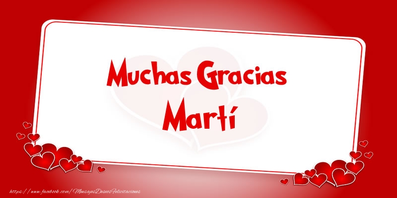 Felicitaciones de gracias - Corazón | Muchas Gracias Martí