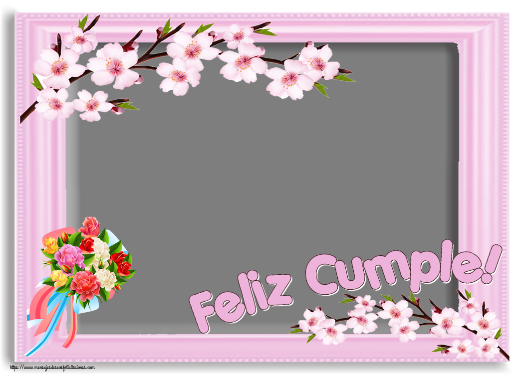 Felicitaciones Personalizadas de cumpleaños - Feliz Cumple! - Marco de foto ~ ramo de flores multicolor