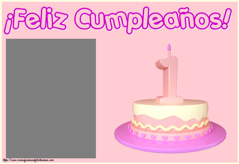 Felicitaciones Personalizadas para niños - ¡Feliz Cumpleaños! - Marco de foto ~ Tarta 1 año